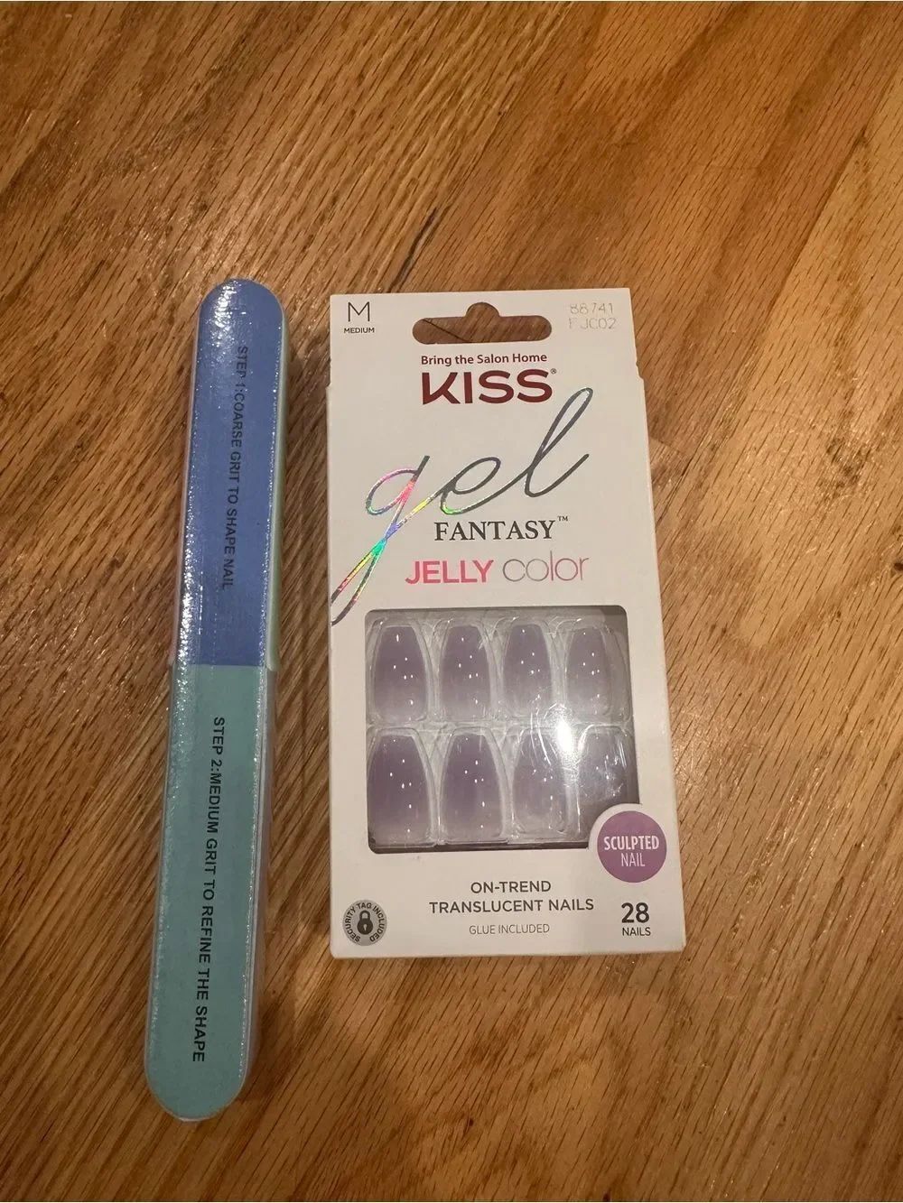 KISS Gel Fantasy Jelly Color Translucent Nails - Purple- Nail buffer